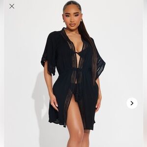 Breezy Paradise Linen Crocket Trim Swim Cover-Up